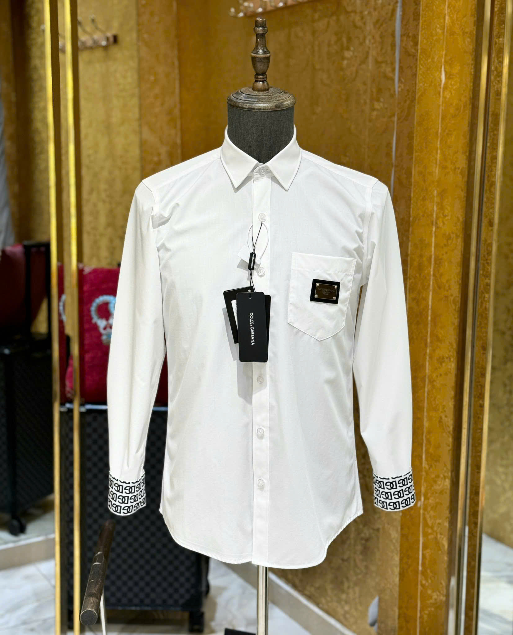 Áo sơ mi dài tay Dolce Gabbana DG tag vuông túi ngực check họa tiết cổ tay Like Auth on web CD